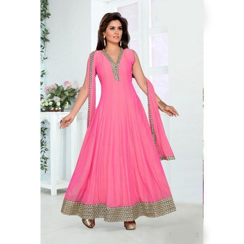 Ladies Pink Rayon Frock Style Kurti With Dupatta