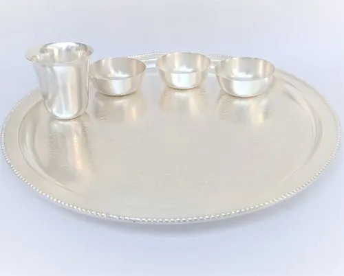 Silver Plated Thali Set For Gifting With 16 Inch Size And Round Shape