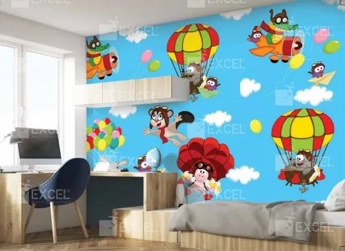 Fiber Glass 0.38 Mm Thickness Horizontal Shape And Customize Pvc Children Wall Paper