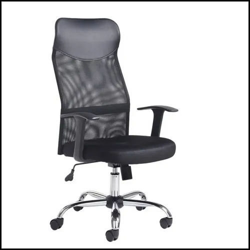 Black Leather Office Revolving Computer Chairs with Stainless Steel Frame