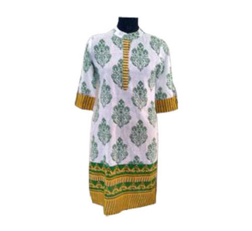 Multi Color 3/4 Th Sleeve Cotton Material Quick Dry Block Printed Kurtis