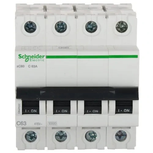 Schneider XC60 - Premium Quality Thermal-Magnetic MCB 25 kA Breaking Capacity 4 Poles 31 Amp Yellow Color Clip-On Mounting Frequency 50 Hz Curves C Control Type Toggle