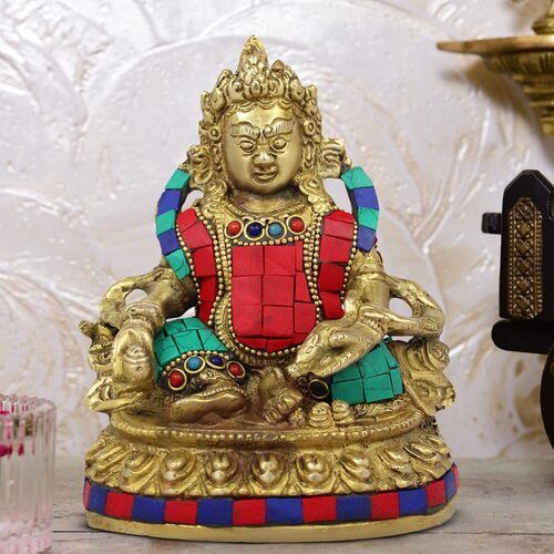 Gold Plated Artvarko Idol Lord Kuber Maharaj Sitting Blessing Brass Statue