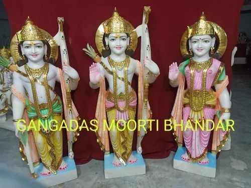 Hindu Religious Marble Ram Darbar Statue For Temple With Standing Position