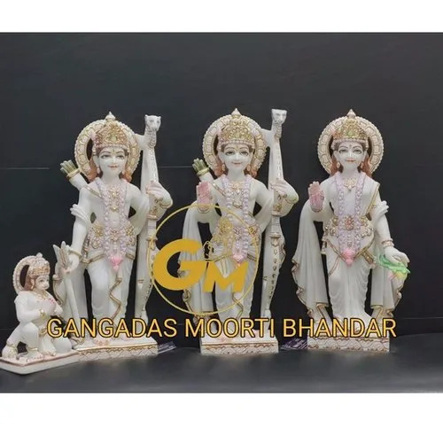 Hindu Religious White Marble Ram Darbar Statue For Temple With Standing Position