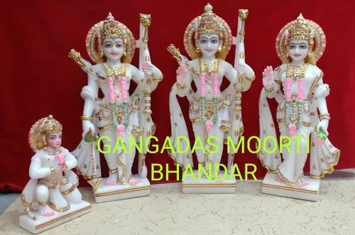 Makrana Marble Ram Darbar Statue For Temple With Honed Finish And Standing Position