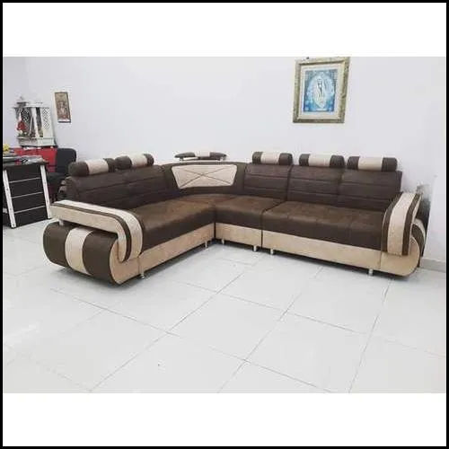 Modern 5 to 6 Seater L Shape Home Sofa Set with Stainless Steel Frame