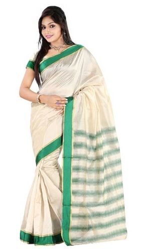 Off White And Green Casual Wear Lightweight Traditional Designer Saree