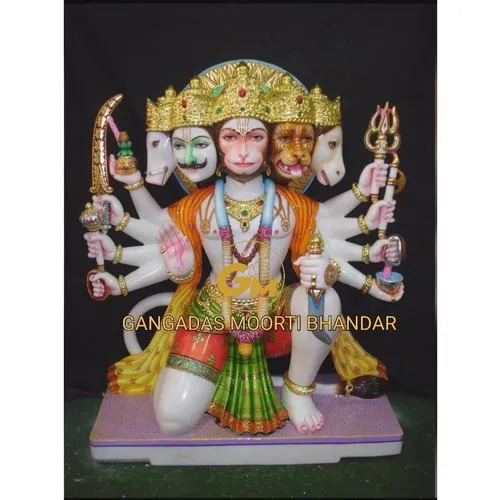 Panchmukhi Hanuman Marble Moorti For Worship With 18 Inch Size, Colored Finish