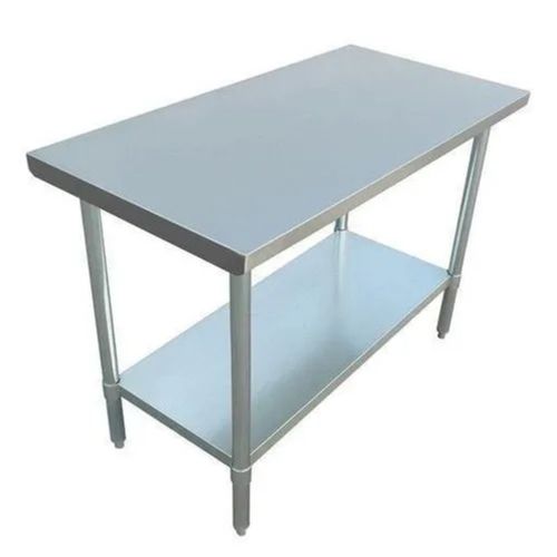 Silver Rectangular Polished Machine Made One-Piece Stainless Steel Working Tables