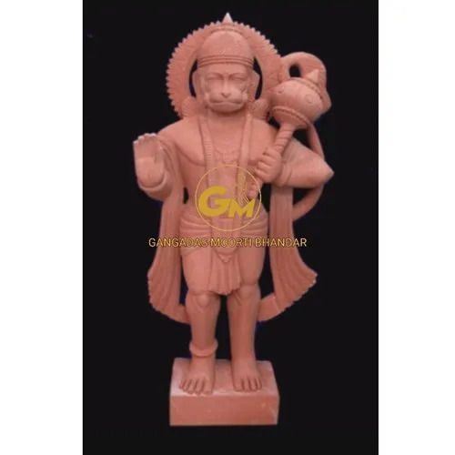 Red Marble Hanuman Ji Statue For Worship With 36 Inch Size, Colored Finish