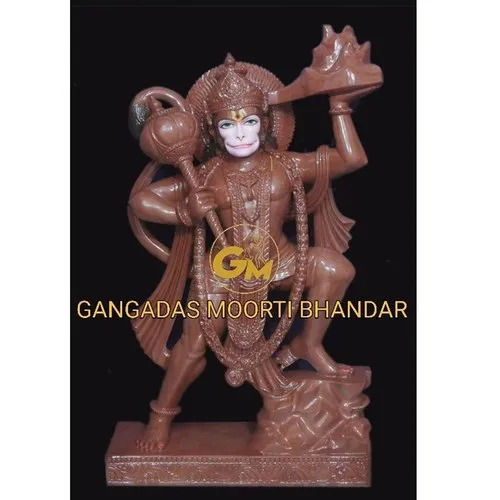 Red Marble Hanuman Statue For Worship With 15 Inch Size And Honed Finish