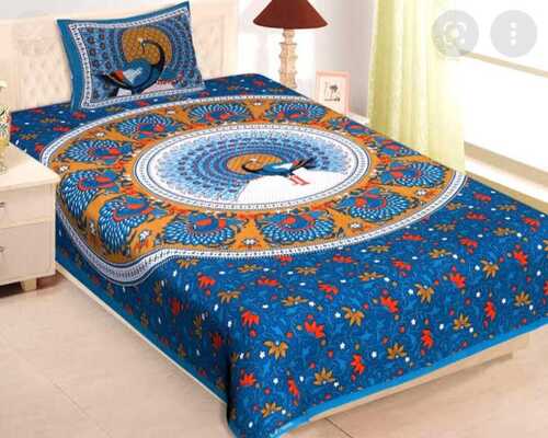 Soft And Washable Peacock Printed Cotton Double Bed Sheet For Home