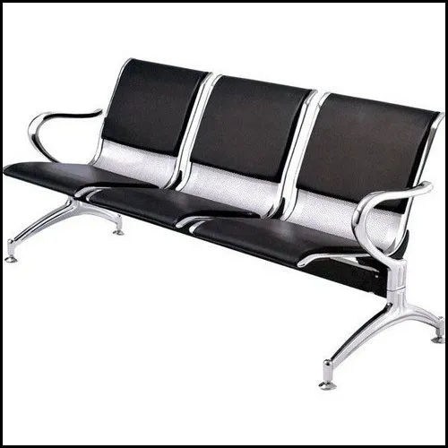 Stainless Steel Black and Silver Three Seater Airport Waiting Chair