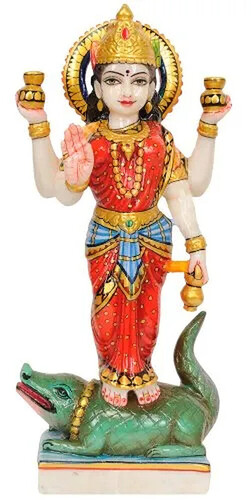 Multi Color Handmade Marble Ganga Mata Statue - White Makrana & Vietnam Marble, Sizes 1 to 6 Feet | Glossy Finish, Eco-Friendly, Easy to Clean, Attractive Looking Faces