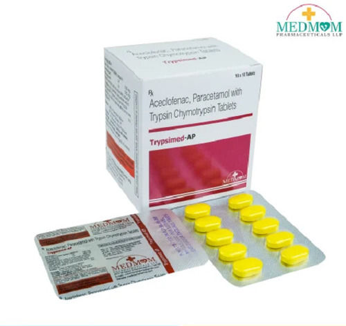 TRYPSIMED-AP Aceclofenac, पैरासिटामोल और काइमोट्रिप्सिन टैबलेट, 10x10 ब्लिस्टर