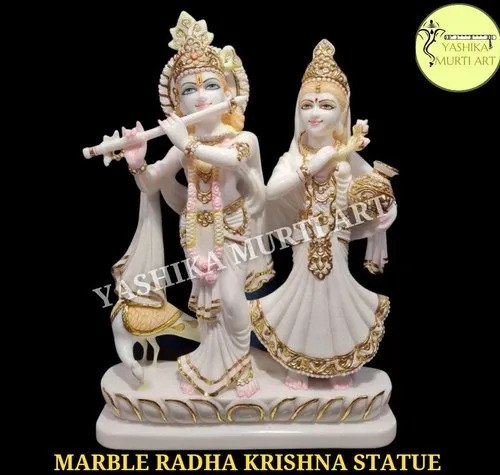 Washable White Marble Jugal Radha Krishna Statue For Worship And Temple With Size 12 - 48 Inch