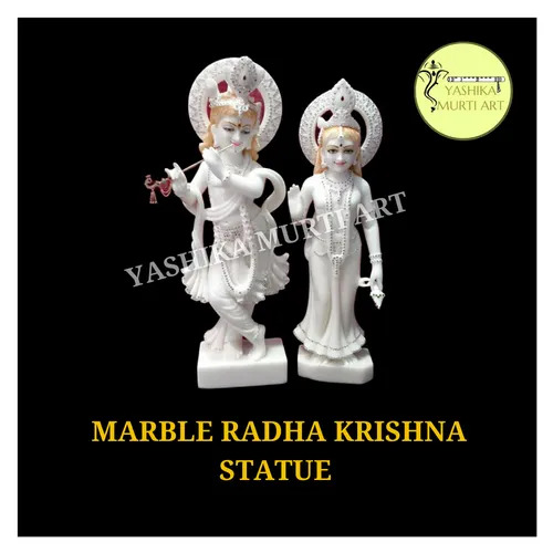 White Marble Radha Krishna Statue For Worship And Temple With 12 - 48 Inch Size