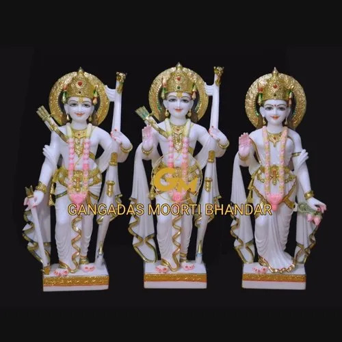 White Marble Ram Darbar Statue For Temple With Standing Position And Honed Finish