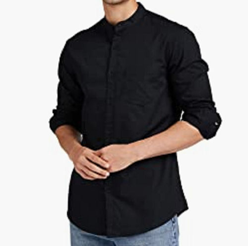 100% Pure Cotton Full Sleeves Plain Chines Collar Casual Wear Shirt