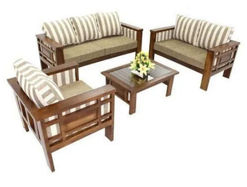 2.5 Ft Height Polished Indoor Living Room Oak Solid Wooden Sofa Set