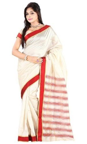 Silver Off White And Red Casual Wear Lightweight Traditional Designer Saree