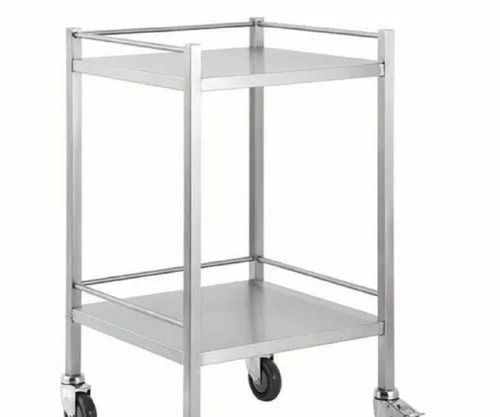 Square Polished Movable Wheeled Mild Steel Instrument Trolley For Hospital Use Commercial Furniture