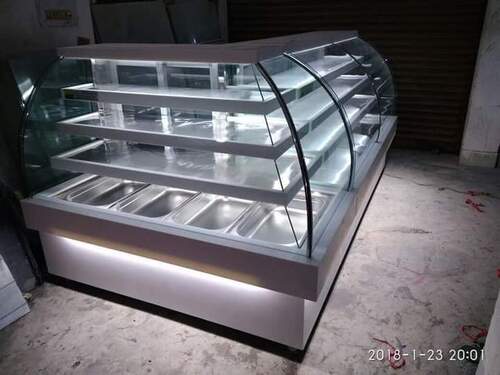 Stainless Steel Frame Curved Shape Bakery Display Counter For Shop