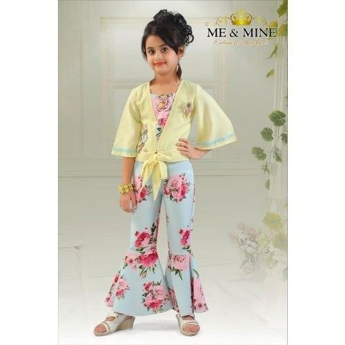 Comfortable To Wear Shrink Resistant Kids Girl Palazzo With Jacket And Top Set