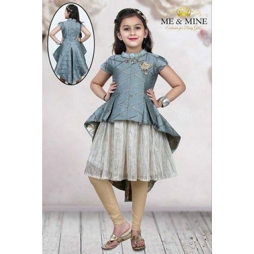 Blue Kids Girl Western Legging With Corian Zama With Glitter Net Frock Set