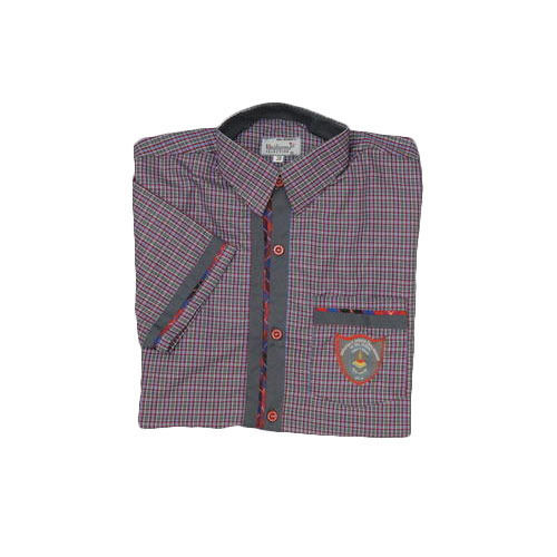 Purple Checked Short Sleeve Skin Friendly Regular Fit School Uniform Shirt