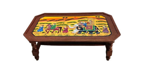 Elegant Look Rectangular Polished Non Foldable Mughal Print Wooden Table