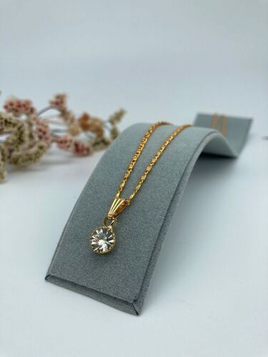 Gold Plated White American Diamond Golden Chain Pendant for Women and Girls