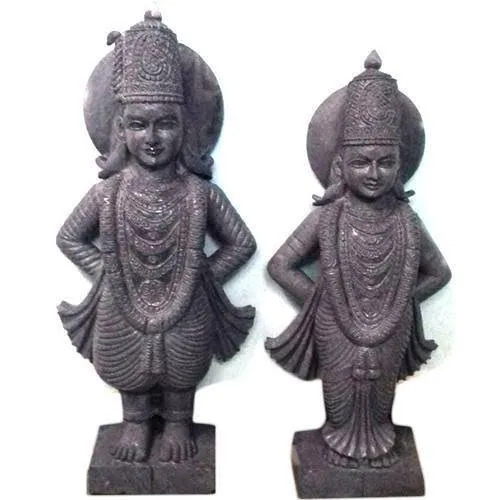 Vitthal Rukmini Black God Stone Statue Set - Feature: Washable