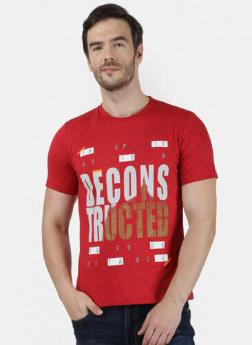  गोल गर्दन वाले लड़कों के लिए शॉर्ट स्लीव्स प्रिंटेड राउंड नेक रेड टी शर्ट