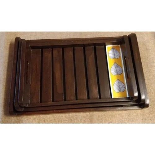 Smooth Polished Pattern Rectangular Strips Wooden Serving Trays