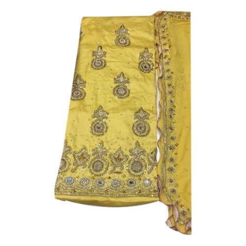 Yellow Embroidered Pattern Lace Closure Stone Decorated Fancy Cotton Salwar Suit