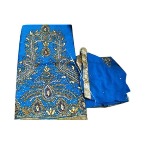 Blue Party Wear Unstitched Fancy Embroidered Design Cotton Suit For Ladies