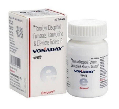 Tenofovir Disoproxil Fumarate Lamivudine and Efavirenz Tablets IP, 30 Tablets Bottle Pack