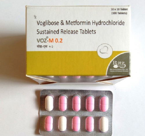 वोज़-एम 0.2 वोग्लिबोज़ और मेटफ़ॉर्मिन हाइड्रोक्लोराइड (एसआर) टैबलेट, 10x10 ब्लिस्टर