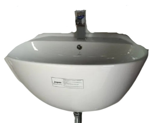 White Wall Mount Glossy Plain Polished Round One-Piece Ceramic Wash Basin