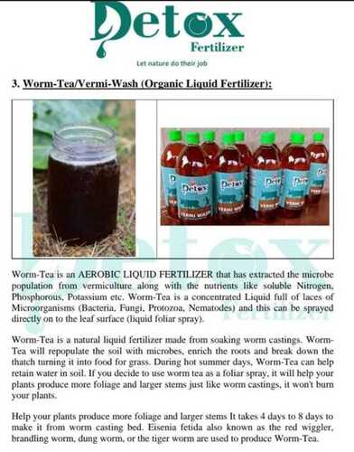 100% Organic Detox Vermiwash Liquid Fertilizer For Agriculture