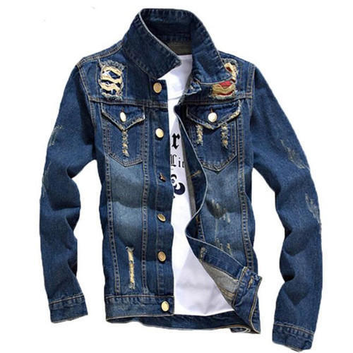 Casual Wear Washed and Ripped Full Sleeves Denim Jacket for Mens