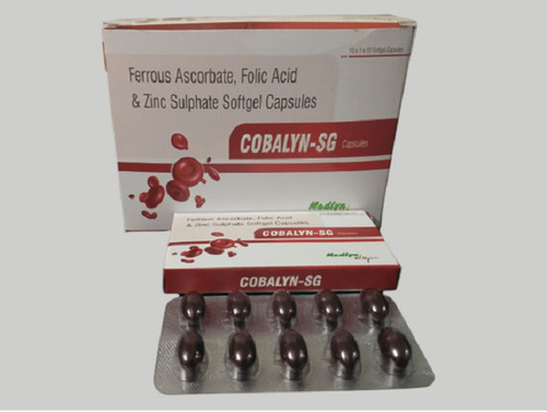 कोबालिन-एसजी फेरस एस्कोर्बेट, फोलिक एसिड और जिंक सॉफ्टजेल कैप्सूल, 10x1x10 ब्लिस्टर