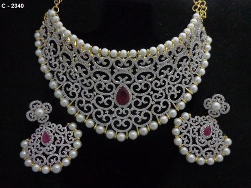 Transparent 18Kt Polished Real Diamond Necklace Set