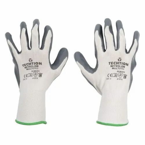 Polyester Blue Nitrile Full Fingered Hand Gloves for Industrial Safety Use