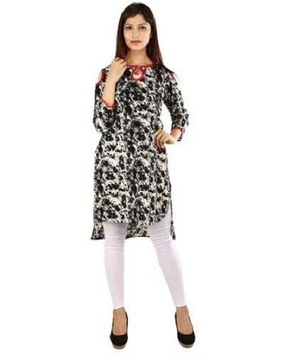 Durable Breathable And Modern Casual Wear 3/4Th Sleeves Printed Cotton Kurtis For Ladies