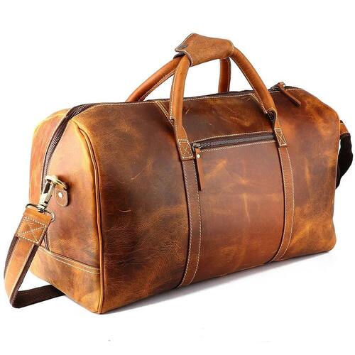 Ripple Paper Full Grain Leather Duffel Bags With Detachable Shoulder Strap And Ykk Metal Zipper