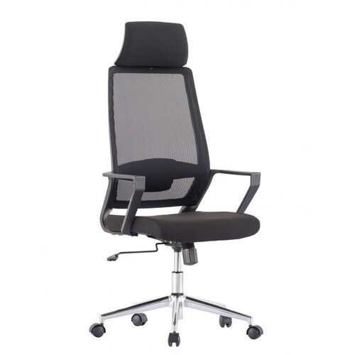 Silver High Back And Adjustable Height Metal Chair For Office Use