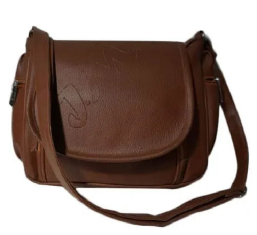 Blue Plain Brown Polished Shoulder Length Pu Sling Bag With Padded Shoulder Strap